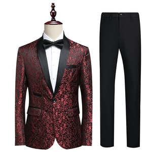 JS8607-XK-D-KJP170主持人胖子结婚礼服青果领跨境大码西装套装,格子西装可以搭配雪纺裙吗图片