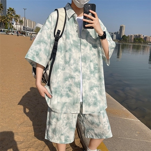 夏季海边沙滩男女同款休闲套装潮牌宽松大码XZ102B-1-TZ012P55图片