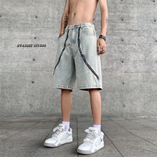 B221美式ins高街暗黑小众拉链牛仔短裤五分裤LK23101-P60控78，男装牛仔裤，电商B221