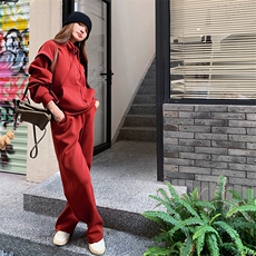 韩系慵懒chic红色休闲运动套装女2025春秋新款卫衣阔腿长裤两件套，女装套装/套裙，2C317A