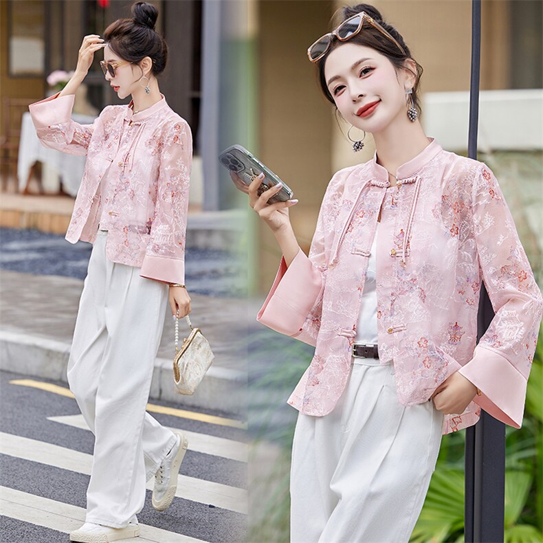 新中式国风盘扣上衣女2024秋季新款复古刺绣小衫气质高级感短外套，女装防晒衣，姿衣坊