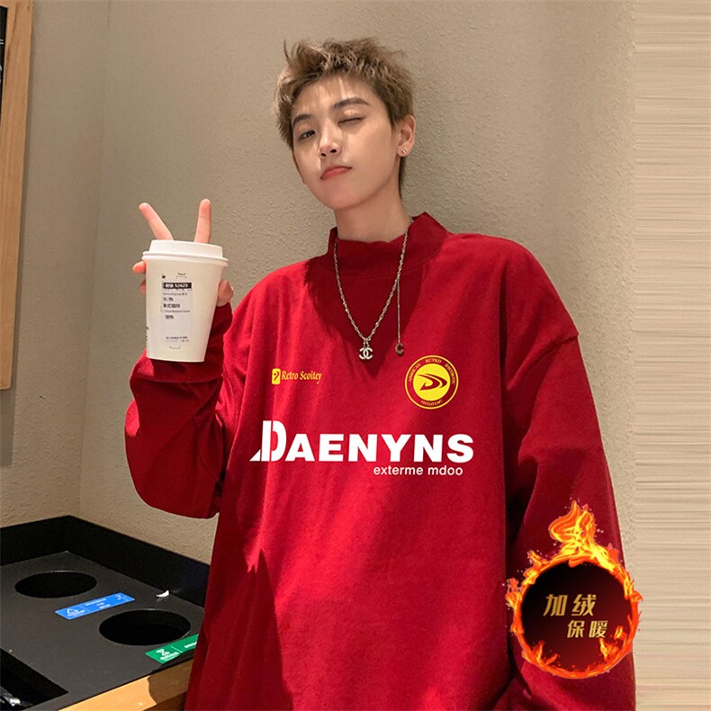 一件过冬重磅保暖针织衫德绒加绒加厚卫衣半高领打底长袖T恤DR97,男装卫衣,电商A486