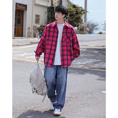 大货新品春秋格子衬衫男长袖宽松休闲衬衣港风CS7216P35控58，男装衬衫，电商B413-1
