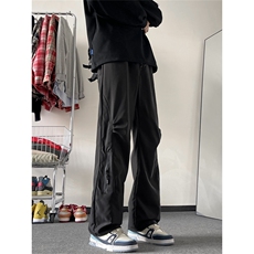 春款男休闲裤工装拉链褶皱冲锋裤直筒宽松长裤K23P38，男装休闲裤，星座1013-1
