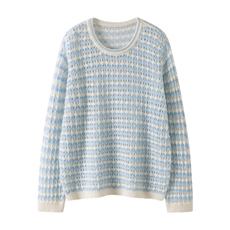 秋季新款镂空条纹圆领针织珊时尚休闲百搭，女装针织衫/毛衣，鸥蕊娅羊绒