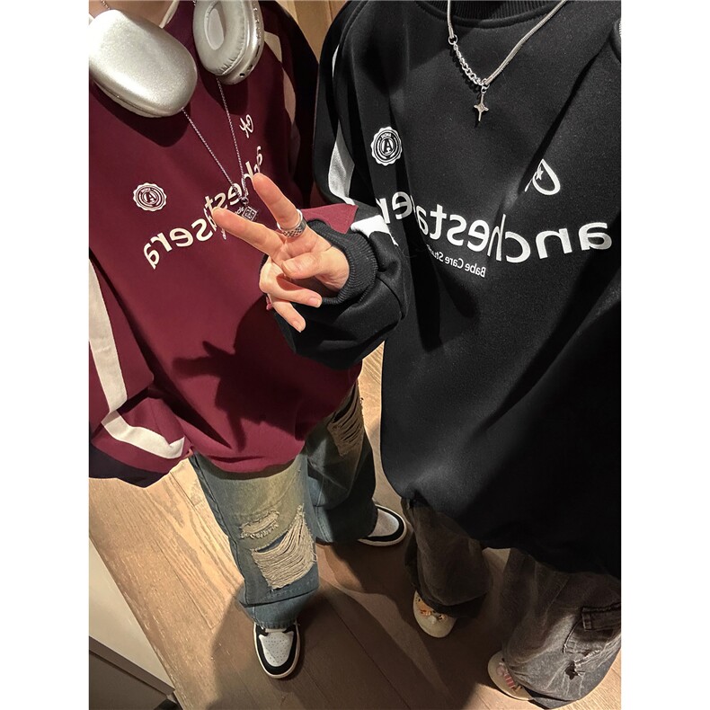 中性2025秋装新款圆领套头卫衣秋季港风男女宽松情侣外套S288-P58,男装卫衣,电商A233-1