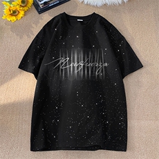 可48小时发货支持抖音得物来样二开美式满天星亮片短袖T恤MTX665，男装T恤，电商A486