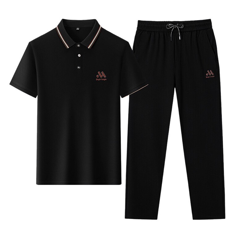 HP5088夏季新款男士休闲套装刺绣男装百搭二件套翻领,男装休闲套装,电商B360