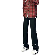青少年休闲裤男生秋季高街痞帅排扣直筒弯刀裤cleanfit显瘦阔腿裤，男装休闲裤，电商A063