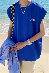 美式重磅无袖T恤男夏季潮牌三本针老头背心oversize篮球短袖汗衫