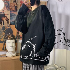 【】A003-HX1003-P35春装新款黑白恐龙长袖T恤 海报风图片