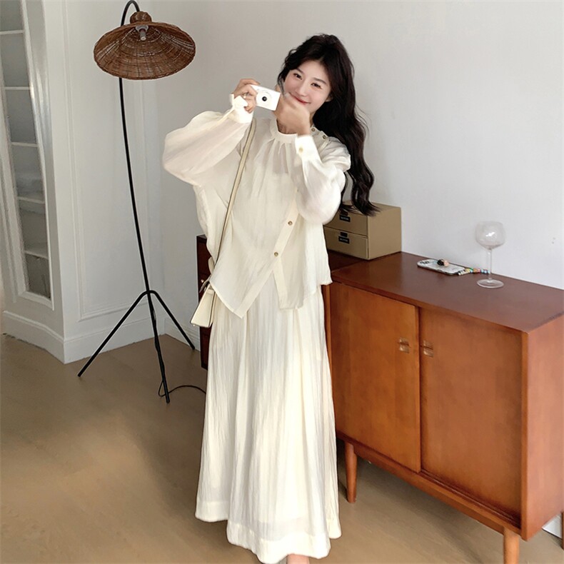 2025春秋季新款韩版温柔风法式显瘦两件套装女减龄显瘦半身连衣裙,女装套装/套裙,红龙果