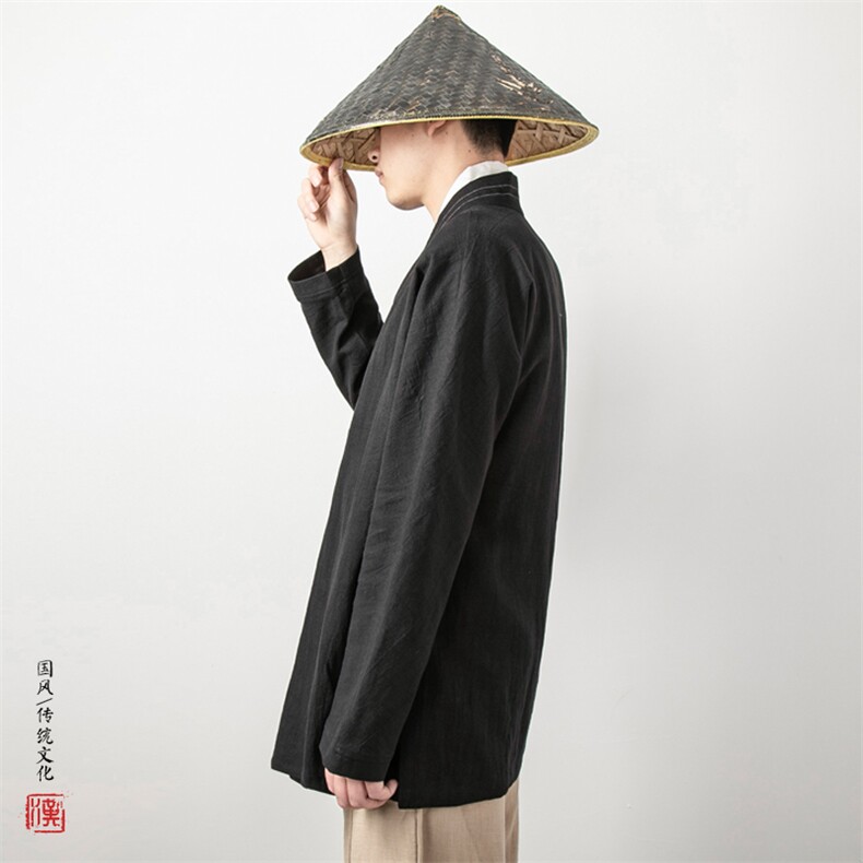 2025秋冬新款风男装棉麻男士汉服中长款棉麻外套H27P90,男装民族服装,钱塘802