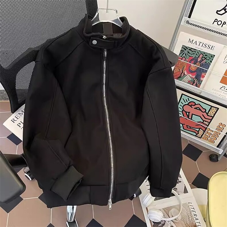 花灰色毛呢夹克棉服男士春秋美式高级工装卫衣外套短款立领棒球服图片