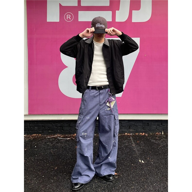 千鸟格拼接短款外套男秋季翻领棒球服正肩飞行夹克BJK1033,男装夹克,星座208-5