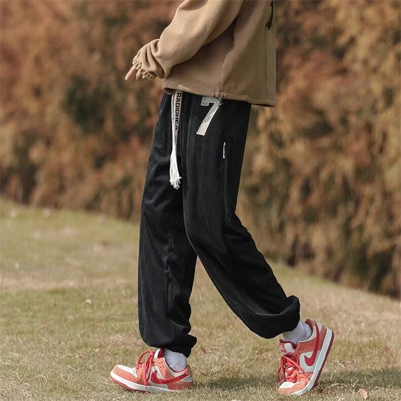 美式潮牌裤子男冬季宽松裤运动卫裤束脚裤加绒休闲长裤K2983-P43,男装休闲裤,星座412