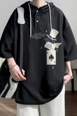 连帽短袖t恤男大码胖子带帽五分袖中袖LD54373-P45，男装T恤，电商A040