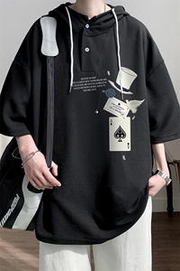 连帽短袖t恤男大码胖子带帽五分袖中袖 LD54373-P45图片
