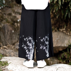 夏季2025新款现货风棉麻印花竹叶八分裤阔腿裤K211-P60，男装休闲裤，电商A021
