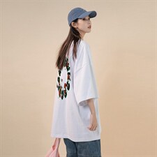 中性风春夏新款宽松玫瑰花朵印花休闲短袖T恤T6047P25控38，男装T恤，电商A268