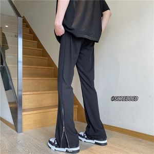 新款百搭休闲裤高街裤脚拉链微喇拖地西裤B315-K23212-P55控68图片