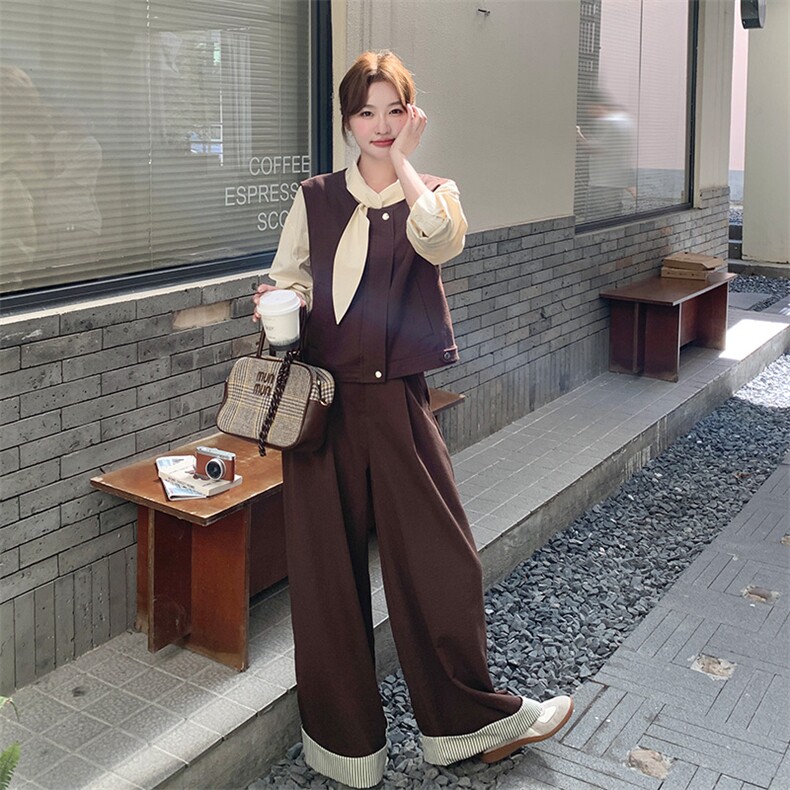 咖色气质高级感马甲套装女2025秋新款老钱风穿搭马甲阔腿裤两件套,女装套装/套裙,2C317A