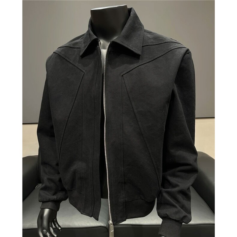 美式解构短款外套男秋季高级感显肩宽飞行夹克cleanfit翻领棒球服,男装夹克,电商A335-1（原A458）