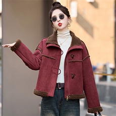 卡其色皮毛一体羊羔毛外套女2025冬季新款时尚小个子加厚保暖棉服，女装棉衣/棉服，盈茜