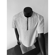 夏季新款港风日系复古半拉链亨利领短袖T恤男XZ213-TX11-P35控58，男装T恤，星座213