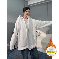 480G重磅加绒硬挺boxy男女秋冬美式高街结构三条杠卫衣开衫厚外套，女装短外套，电商A486