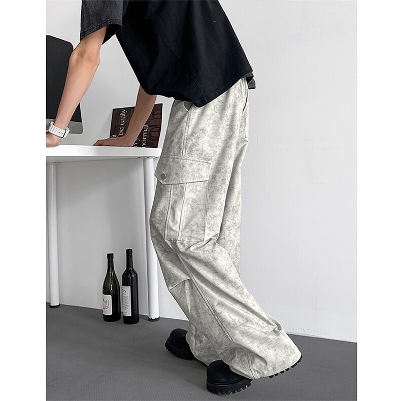 特批P42无差价夏季潮流冰丝扎染褶皱大口袋微喇工装裤男宽松K5726，男装休闲裤，电商A001