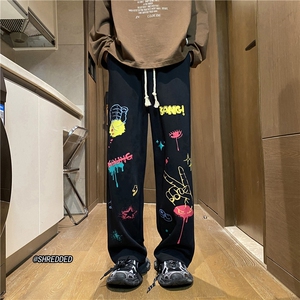美式2023秋季新款彩绘发泡印花宽松休闲裤B315-K23411-p50控68图片
