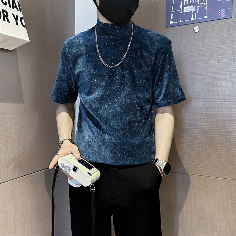 半高领T恤男短袖修身打底衫满天星烫钻社会小伙301C-DT75-P58,男装T恤,星座301C（原B323）
