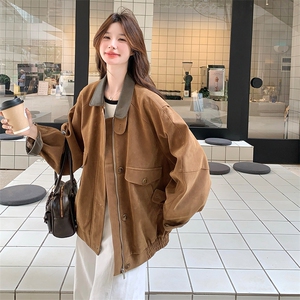 美拉德穿搭棕色工装外套女春秋2025新款超火好看高级小众夹克上衣图片