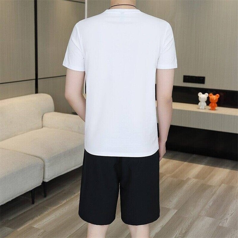 24339-P60夏季休闲T恤短裤男两件套欧货潮牌修身圆领短袖T恤套装,男装休闲套装,电商D310B-1