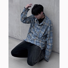 B221！美式ins高街暗黑小众毛边格子衬衫SY2320-P65控88，男装衬衫，电商B221
