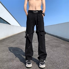 原宿男潮流流行潮长裤牛仔裤直脚水洗宽松直筒日系夏季RK213-P43，男装牛仔裤，星座412