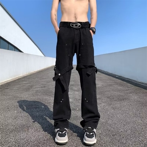 原宿男潮流流行潮长裤牛仔裤直脚水洗宽松直筒日系夏季RK213-P43图片