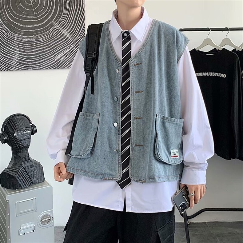 F399P49男生秋装新中式潮牛仔外套男复古宽松水洗做马,男装工装外套,星座512-6