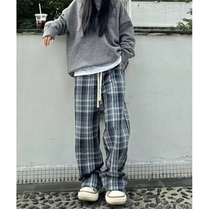 格子休闲裤男秋季宽松直筒裤子男生百搭复古阔腿长裤 KX1543图片