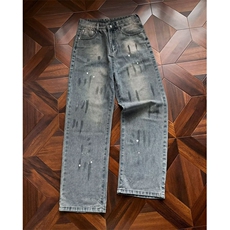 2026潮牌泼墨牛仔裤男女美式高街休闲长裤宽松直筒裤子K70716-P47，男装牛仔裤，电商B245