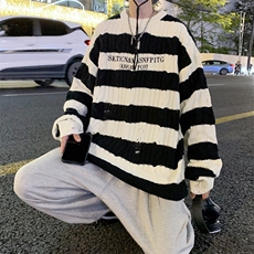 潮男女情侣毛衣秋季慵懒线衣撞色针织衫美式上衣MY03-P45，男装针织衫/毛衣，星座308B-1