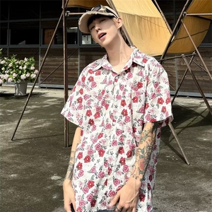 夏季新款美式复古慵懒风满印短袖衬衫设计感半袖衬衣男CS166-p45图片