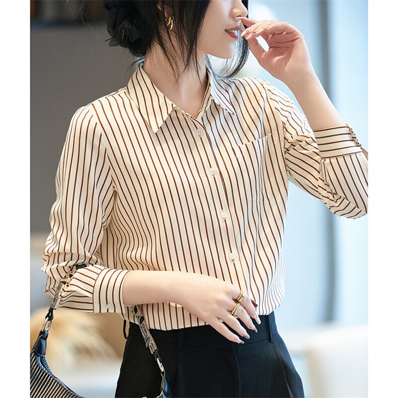 2025年夏季修身型百搭七分袖POLO领大美时装感衬衫,女装衬衫,帝知娇羊绒