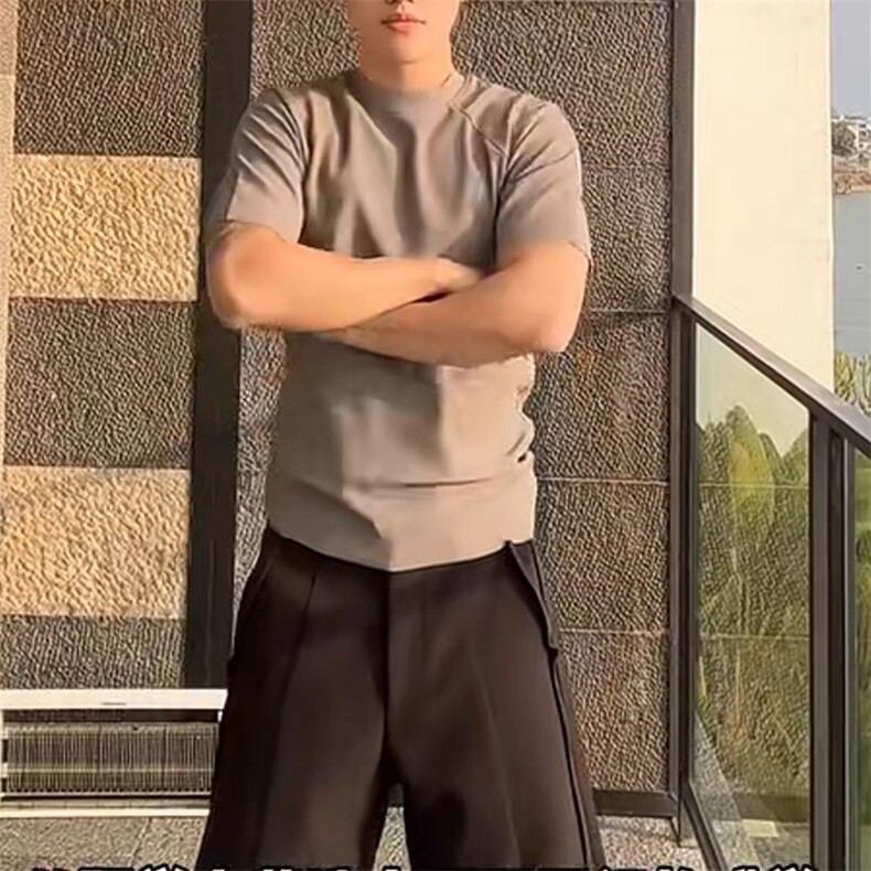索罗娜冰丝短袖t恤男夏季速干凉感肌理感cleanfit小领口白色半袖,男装T恤,星座310A-4