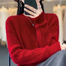 秋冬新款100%纯羊毛衫女宽松圆领加厚绞花毛衣百搭针织羊绒打底衫，女装羊毛衫，琳尚羊绒