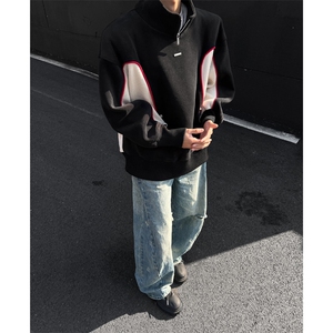 立领拉链拼接设计感卫衣男 XH92-特p70图片