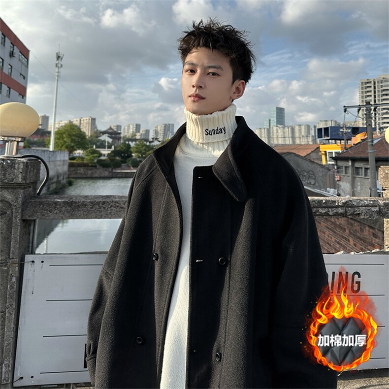 加棉加厚毛呢大衣短款风衣外套504-F23-P85控128(加棉P95控138)图片