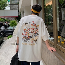 2025夏装新款中性仙鹤印花男士宽松圆领短袖T恤T633/P3548，男装T恤，电商A148