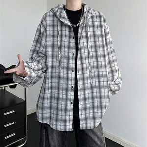 廓形防晒衬衫男夏季长袖冰丝薄款亚麻格子衬衣开衫外套CS29006P50图片